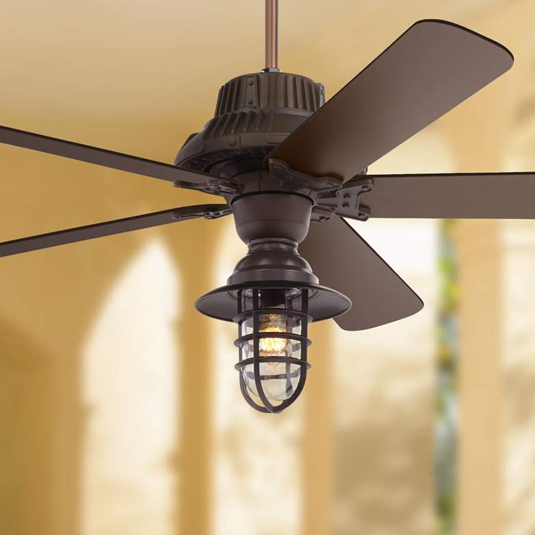Image 1 60" Industrial Forge Marlowe Cage LED Outdoor Ceiling Fan
