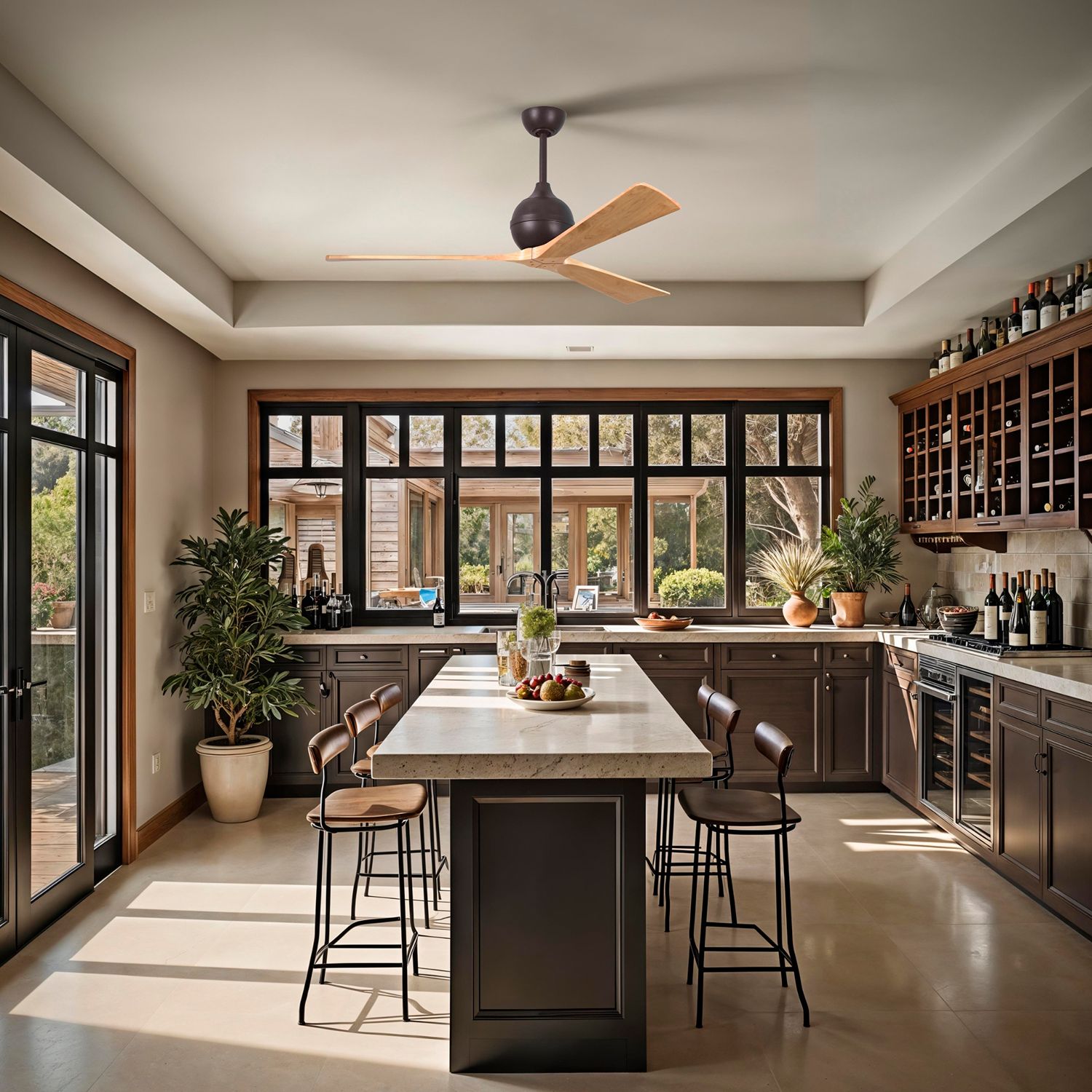 60" Irene-3 Textured Bronze and Light Maple Ceiling Fan