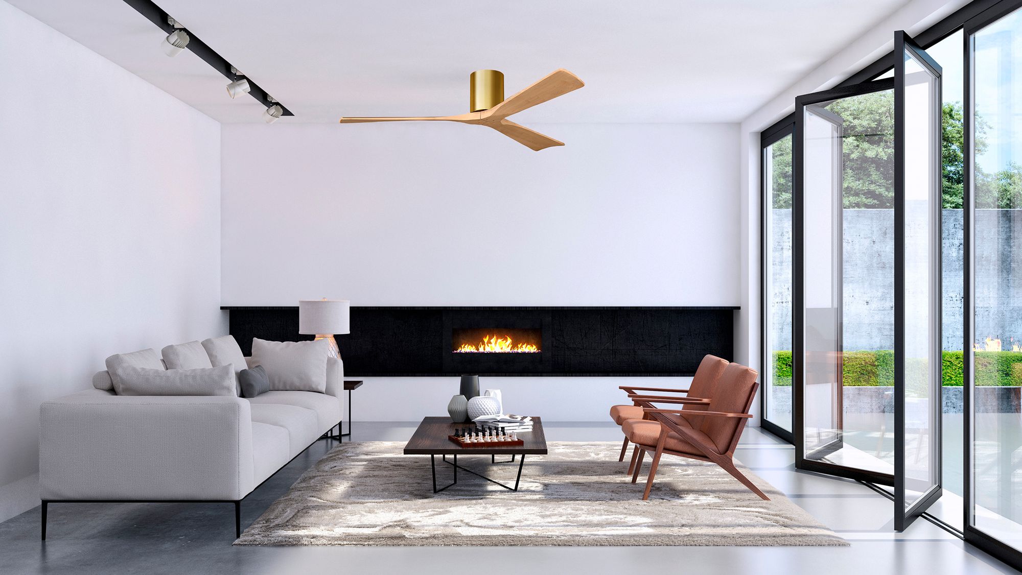 60" Irene-3H Brushed Brass and Light Maple Tone Ceiling Fan