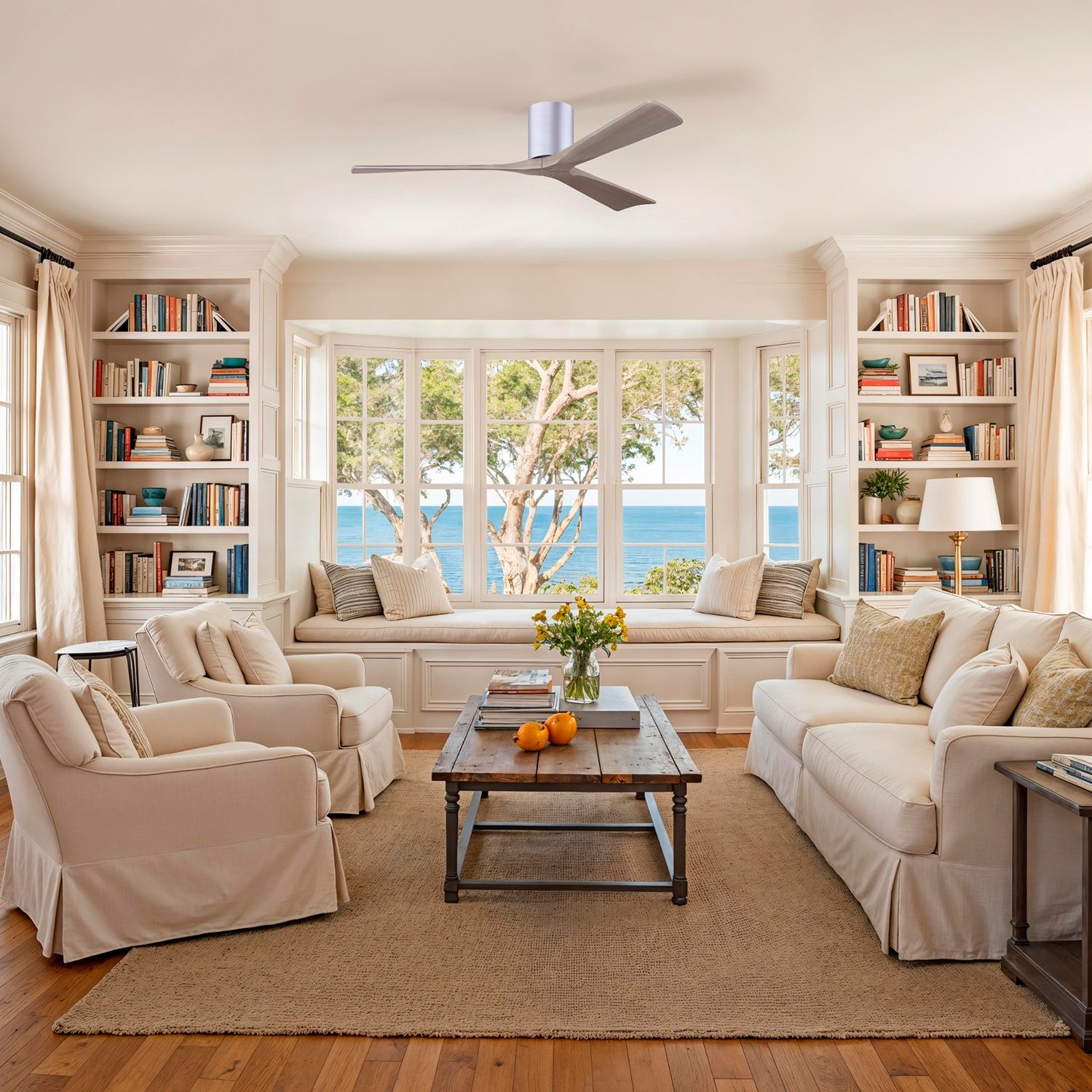 60" Irene-3H Brushed Nickel and Gray Ash Hugger Ceiling Fan