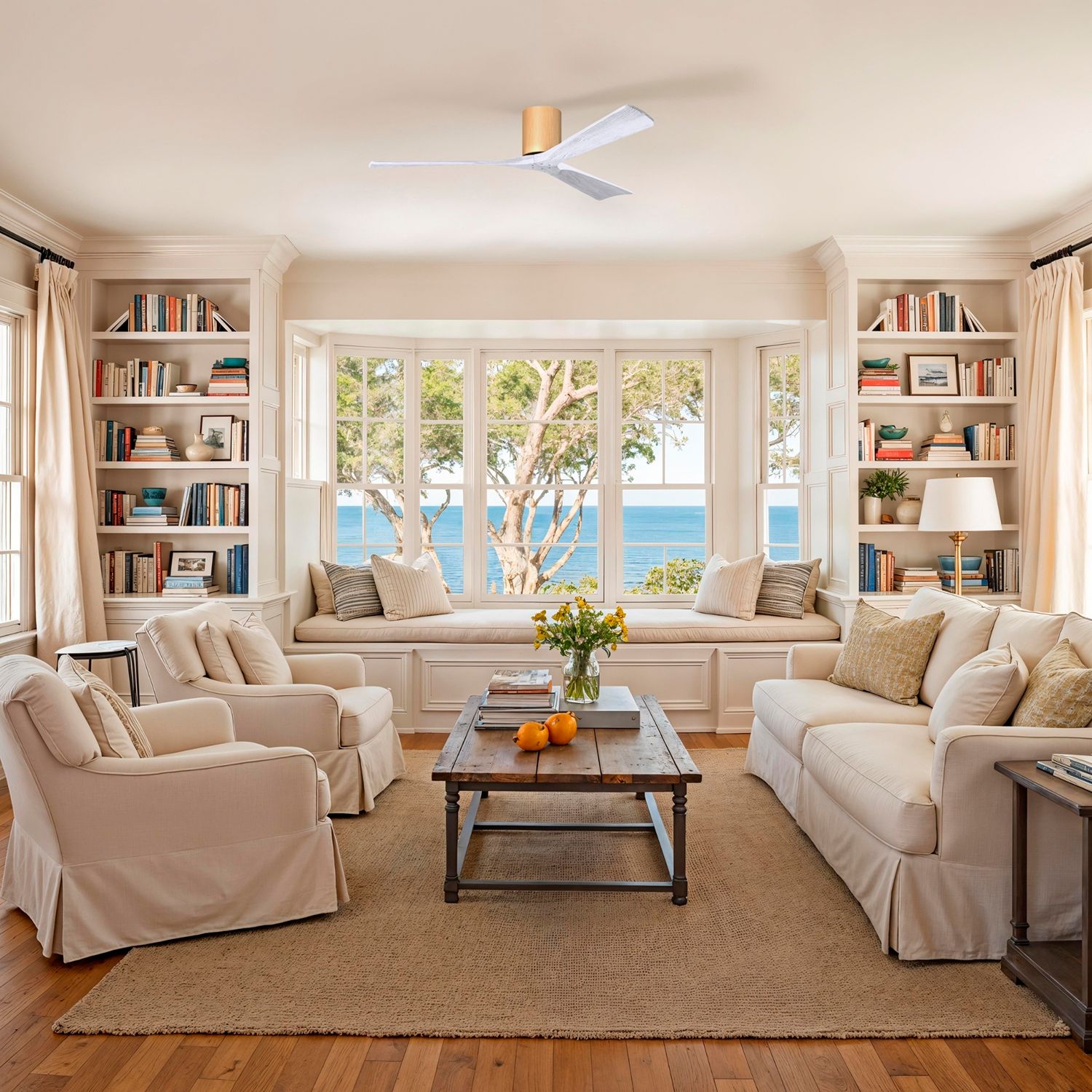 60" Irene-3H Light Maple and Matte White Ceiling Fan