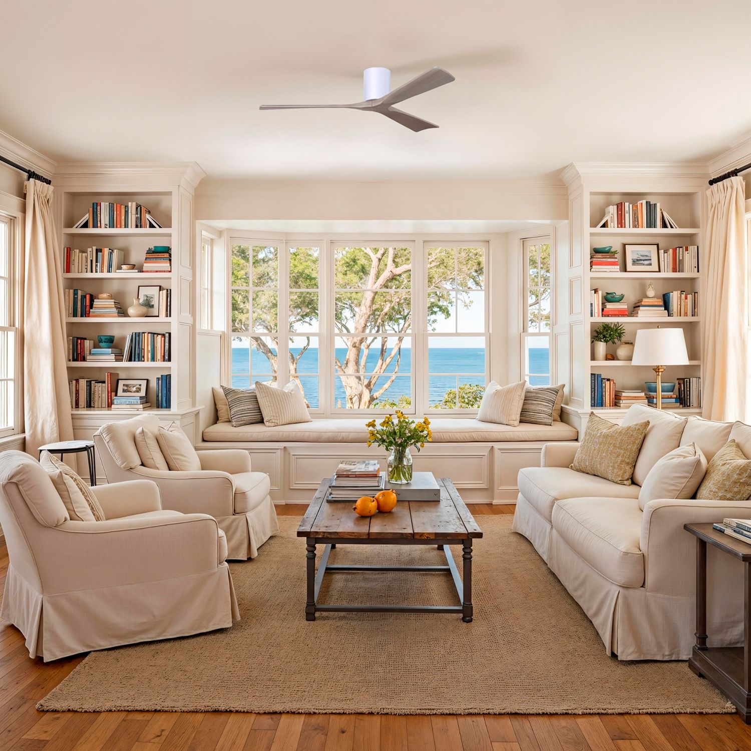 60" Irene-3H Matte White and Gray Ash Ceiling Fan