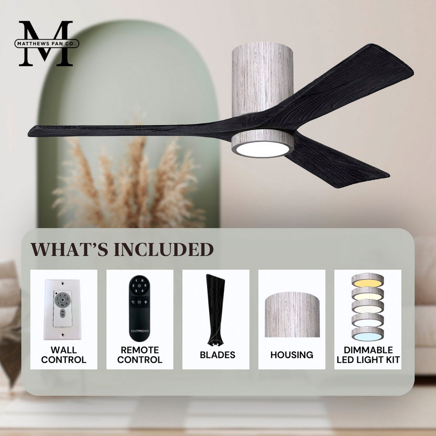 60" Irene-3HLK Barnwood and Matte Black LED Ceiling Fan with Remote