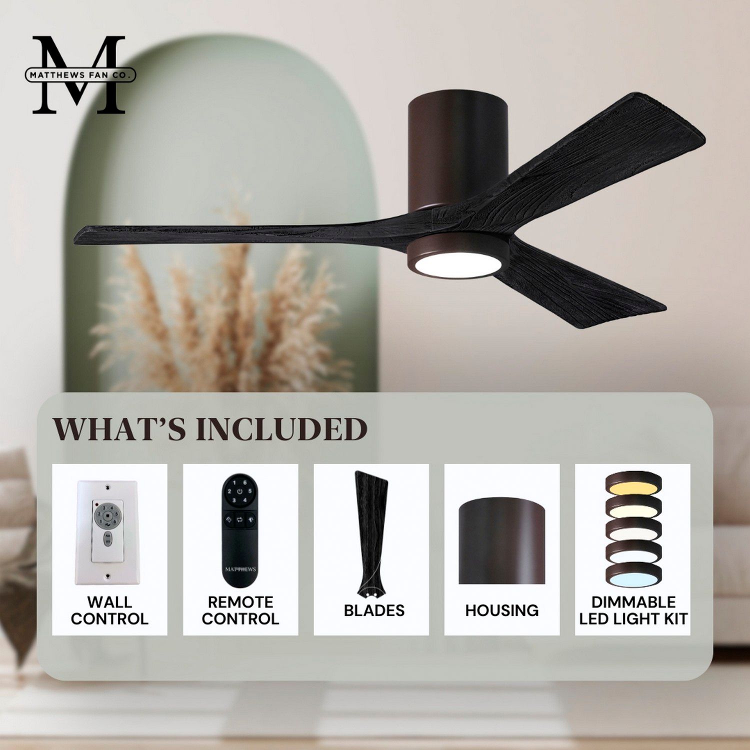 60" Irene-3HLK Bronze and Black Damp Rated LED Fan with Remote