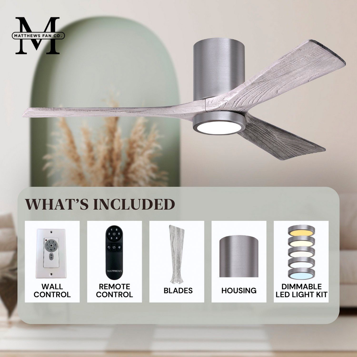 60" Irene-3HLK Brushed Pewter and Barnwood Tone Ceiling Fan