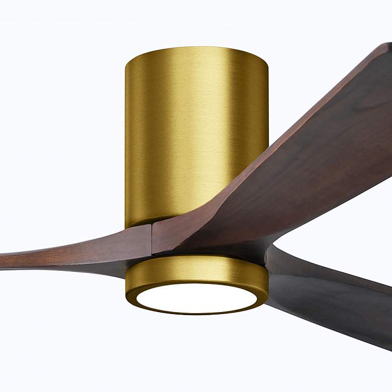 Image 2 60" Irene-3HLK LED Damp Walnut Brass Hugger Ceiling Fan with Remote more views