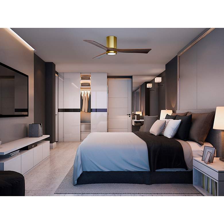 Image 6 60" Irene-3HLK LED Damp Walnut Brass Hugger Ceiling Fan with Remote more views