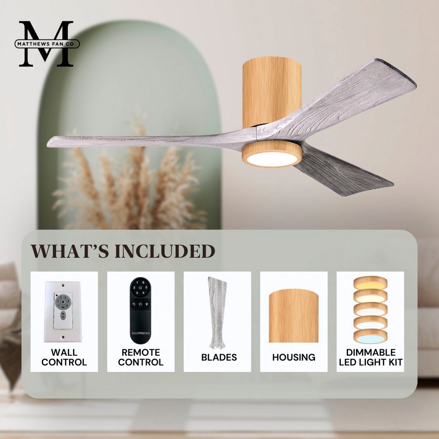 60" Irene-3HLK Light Maple and Barnwood Tone Ceiling Fan