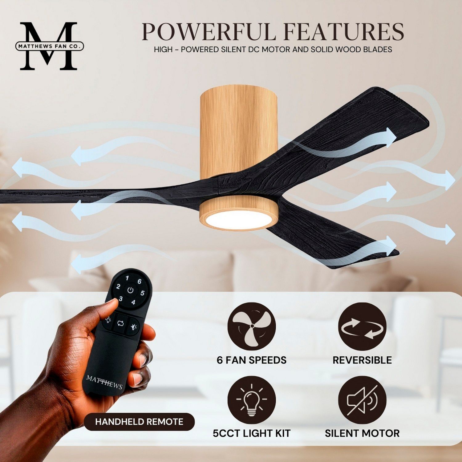 60" Irene-3HLK Light Maple and Matte Black Ceiling Fan