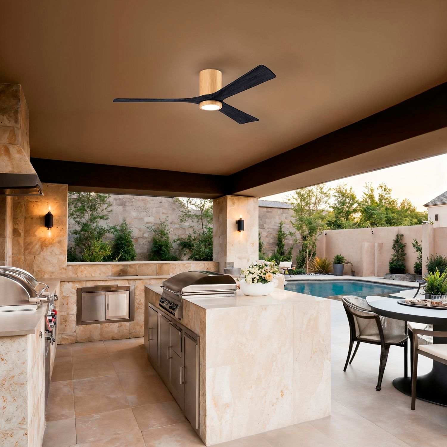 60" Irene-3HLK Light Maple and Matte Black Ceiling Fan