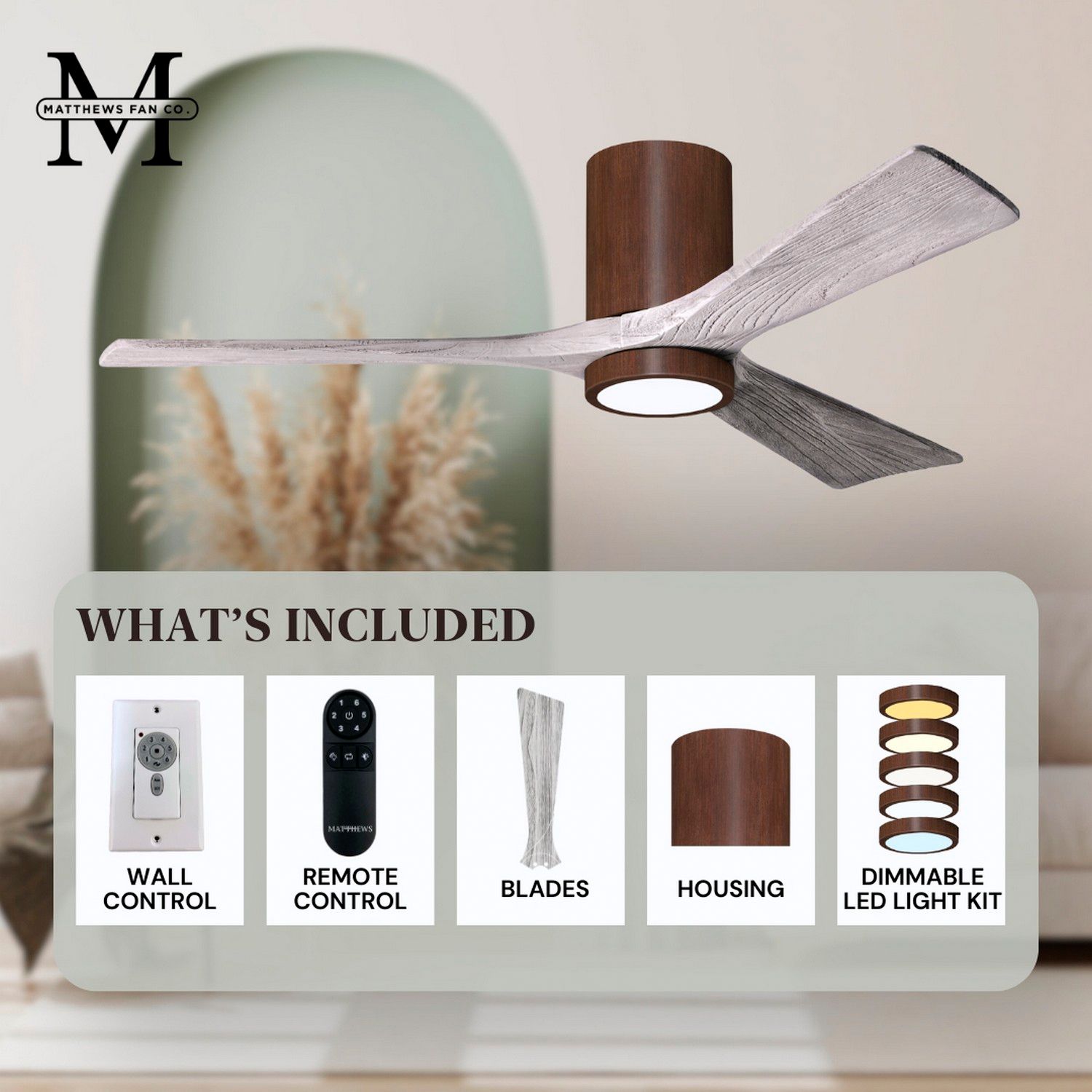 Image 6 60" Irene-3HLK Walnut and Barn Wood LED Hugger Ceiling Fan with Remote more views