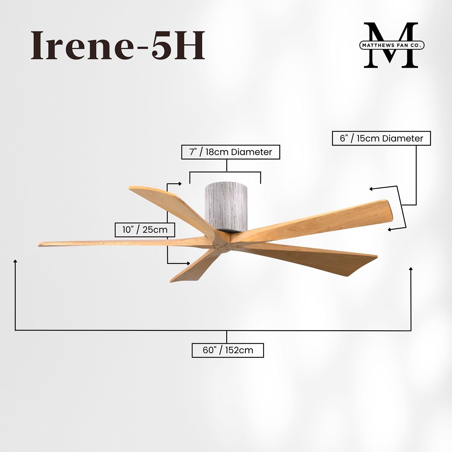 60" Irene-5H Barnwood and Light Maple Tone Ceiling Fan