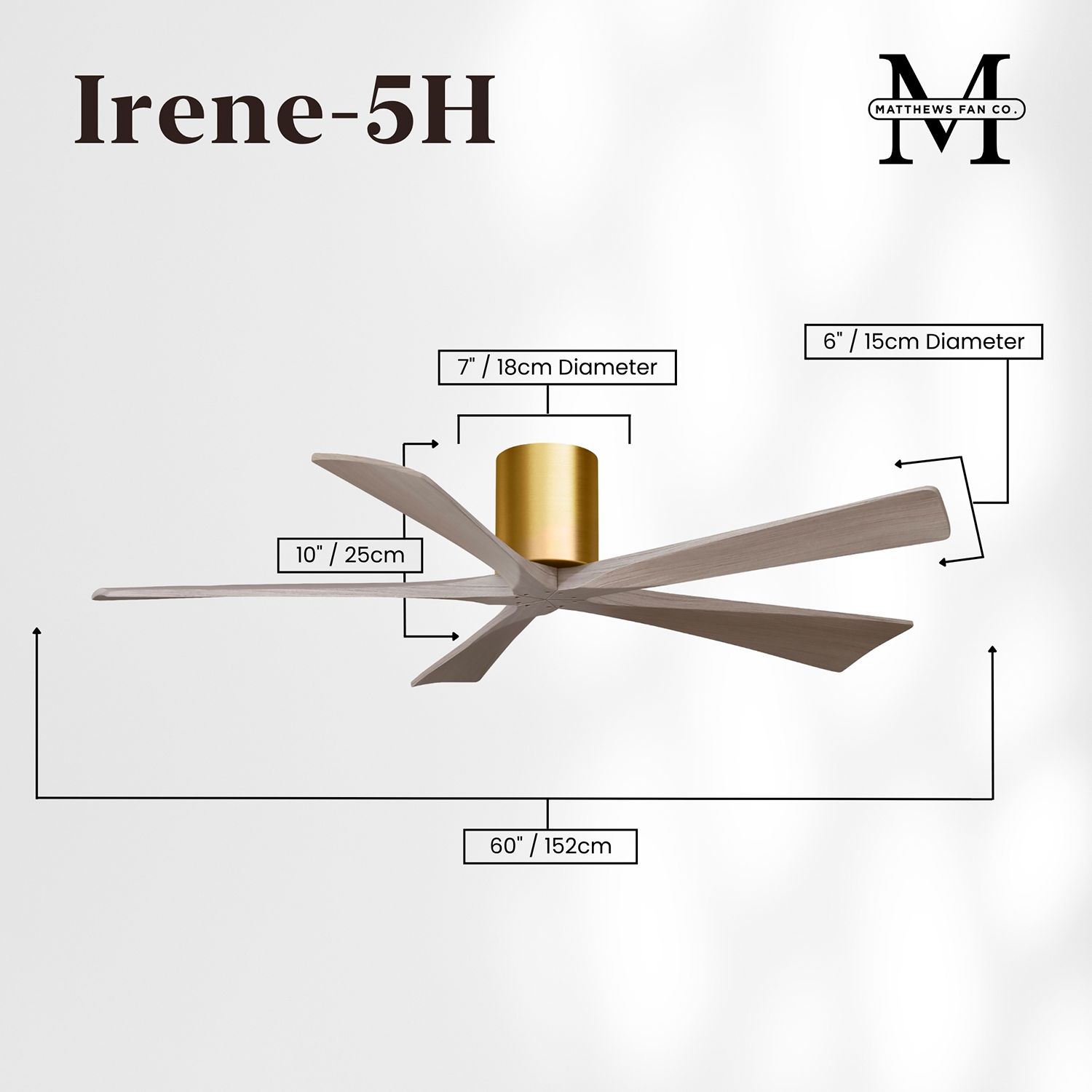 60" Irene-5H Brushed Brass and Gray Ash Ceiling Fan