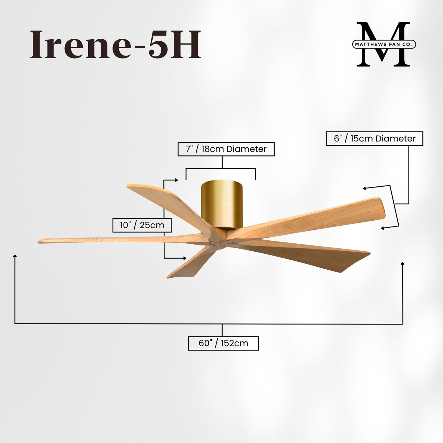 60" Irene-5H Brushed Brass and Light Maple Tone Ceiling Fan