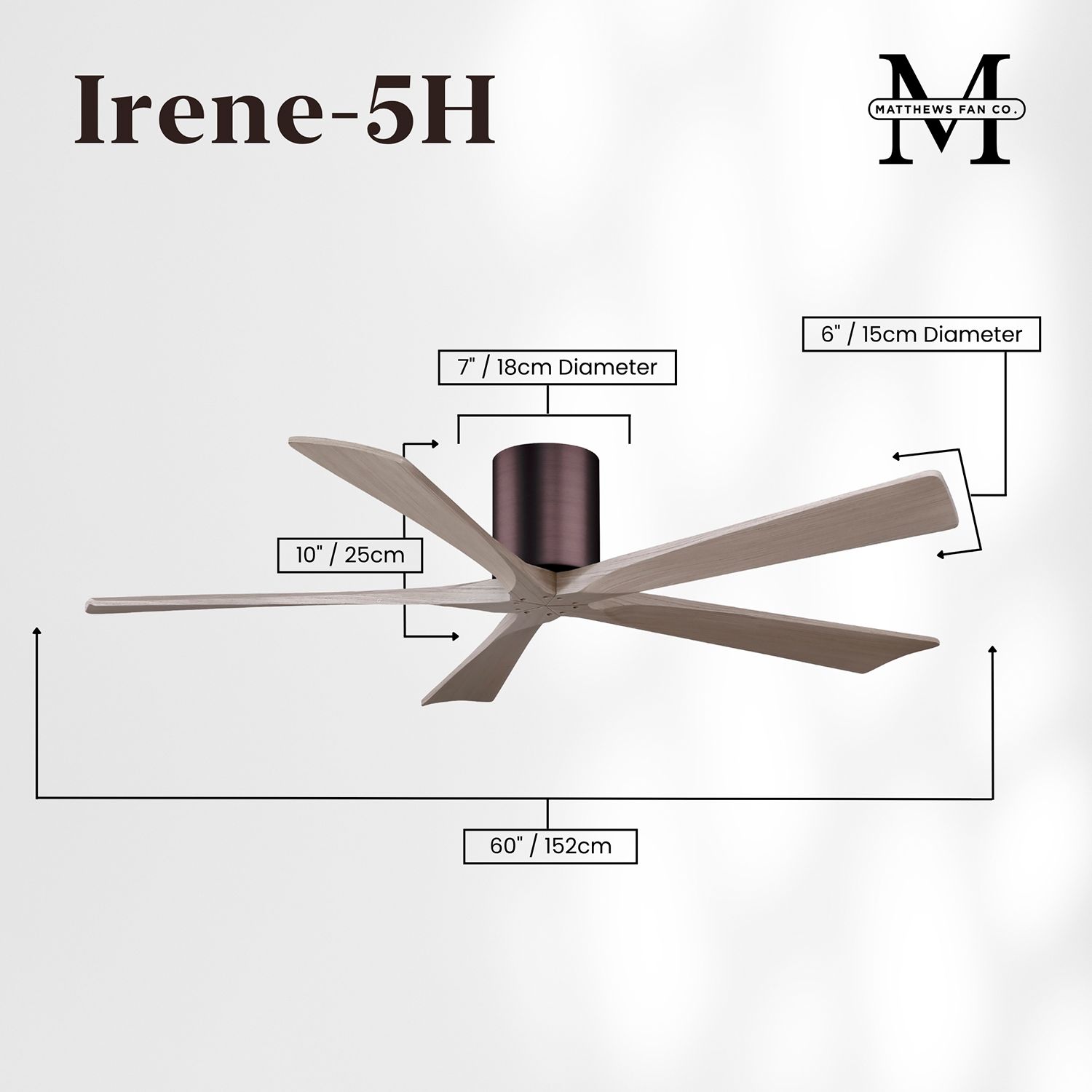 60" Irene-5H Brushed Bronze and Gray Ash Ceiling Fan