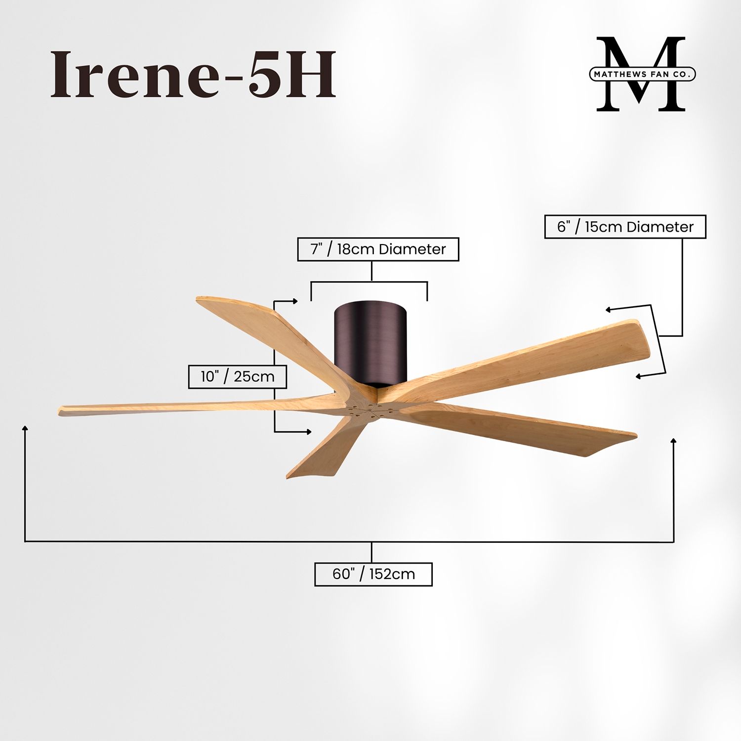 60" Irene-5H Brushed Bronze and Light Maple Ceiling Fan