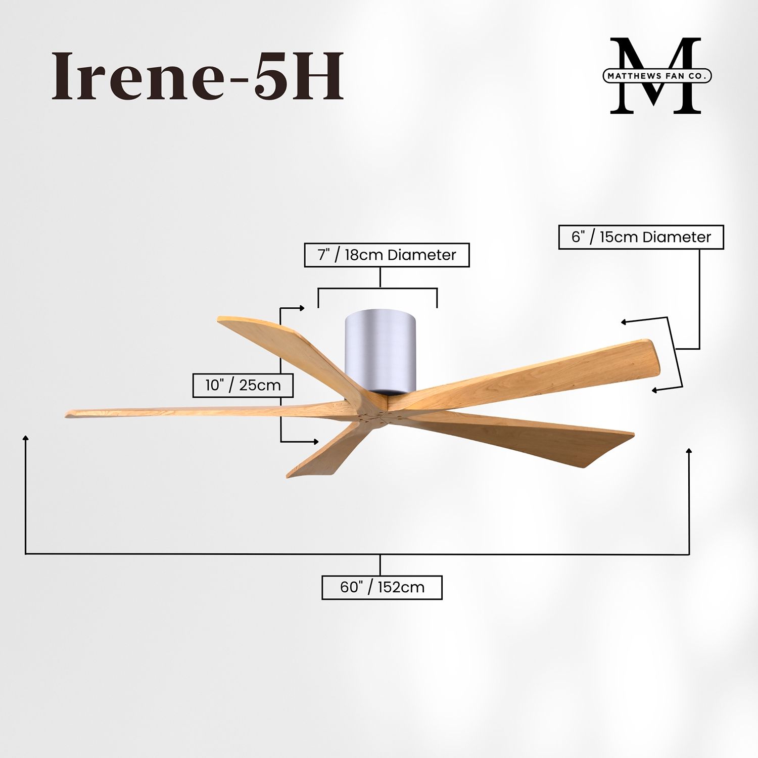 60" Irene-5H Brushed Nickel and Light Maple Ceiling Fan