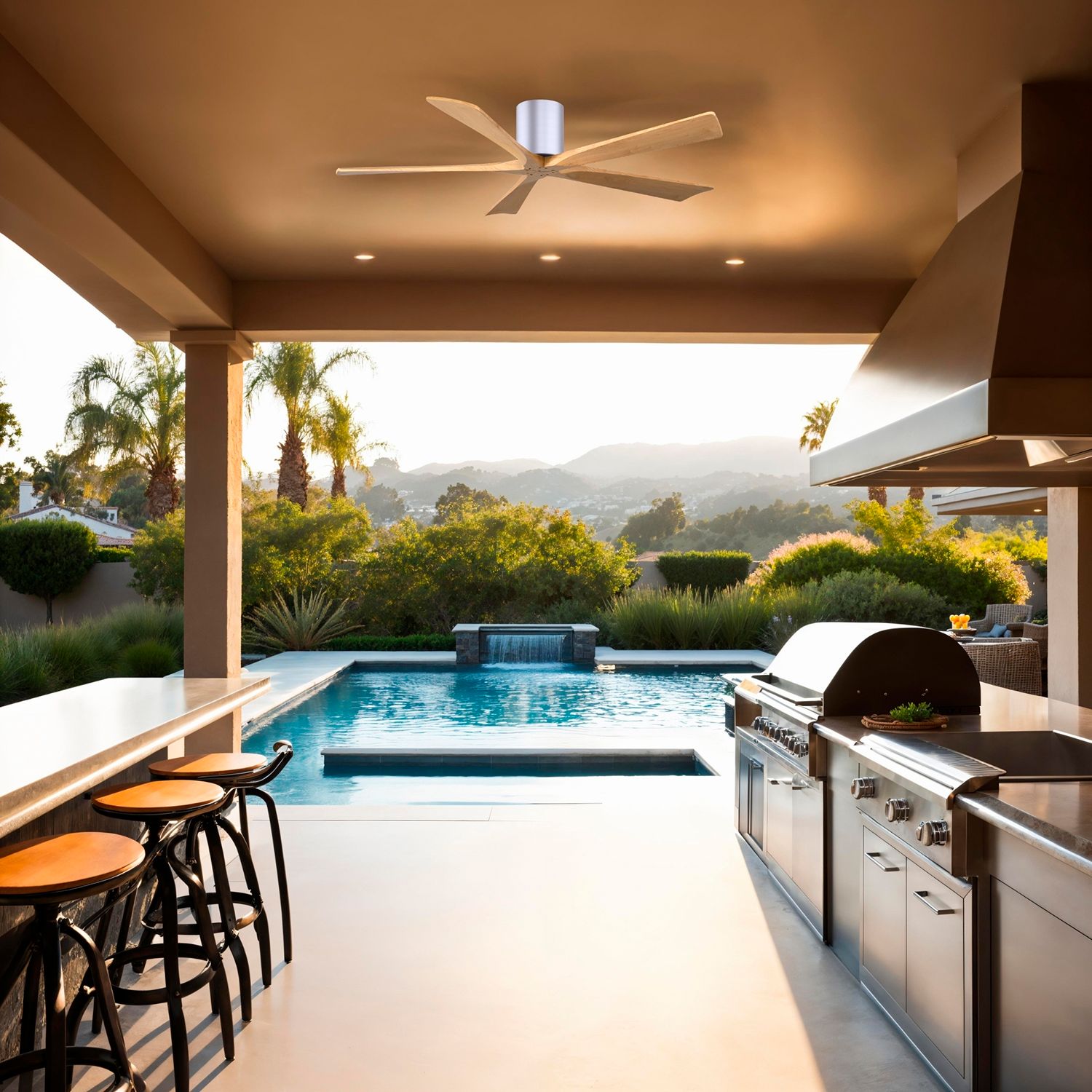 60" Irene-5H Brushed Nickel and Light Maple Ceiling Fan