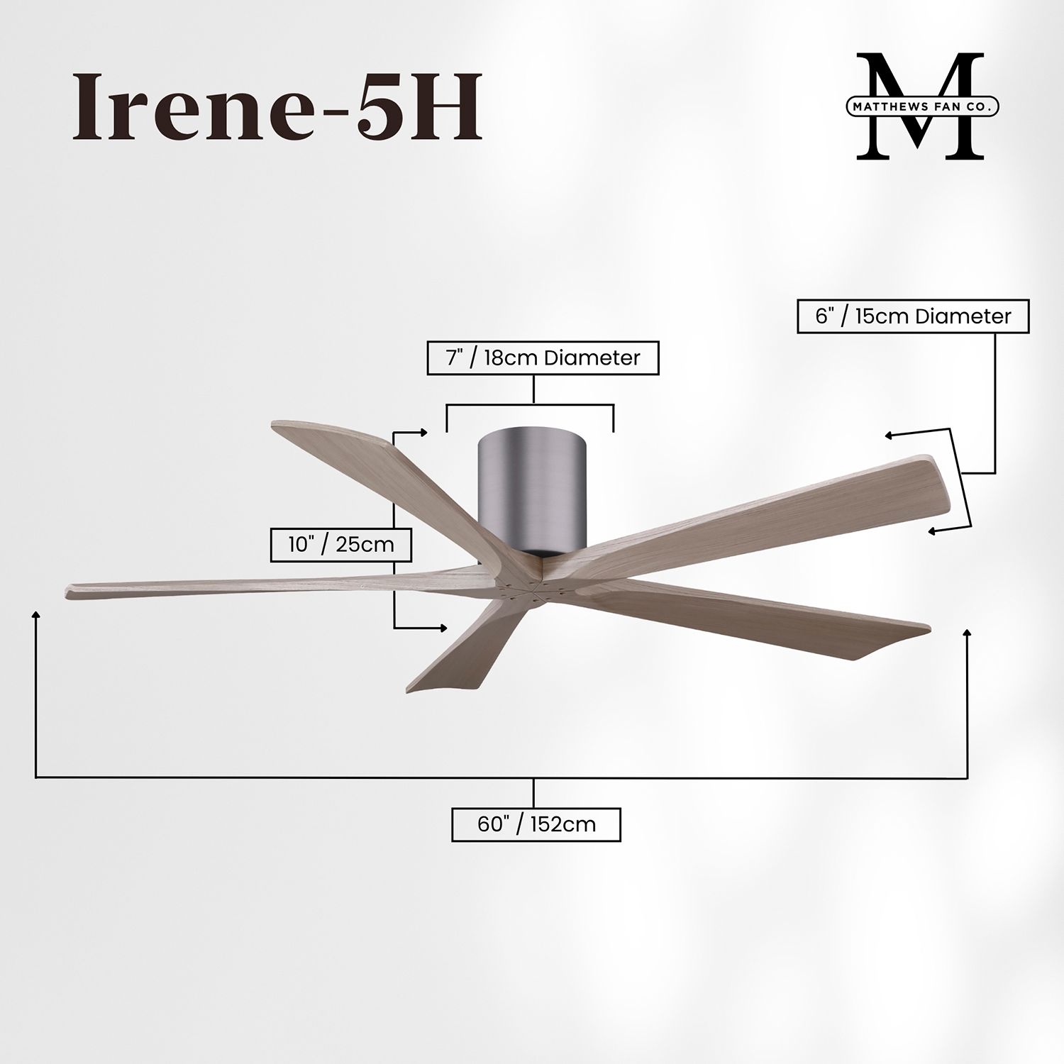 60" Irene-5H Brushed Pewter and Gray Ash Ceiling Fan