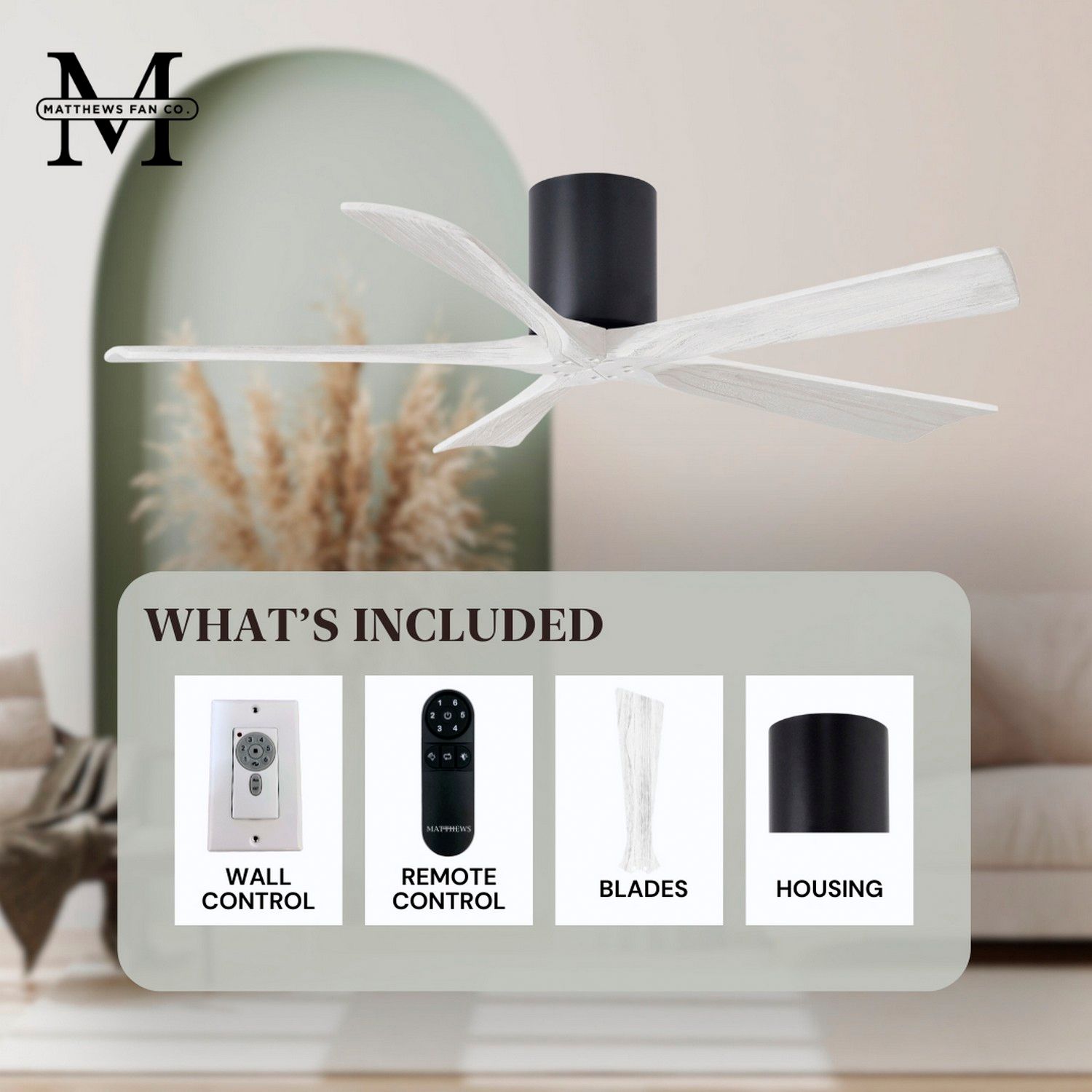 60" Irene-5H Damp Black White Hugger Ceiling Fan with Remote