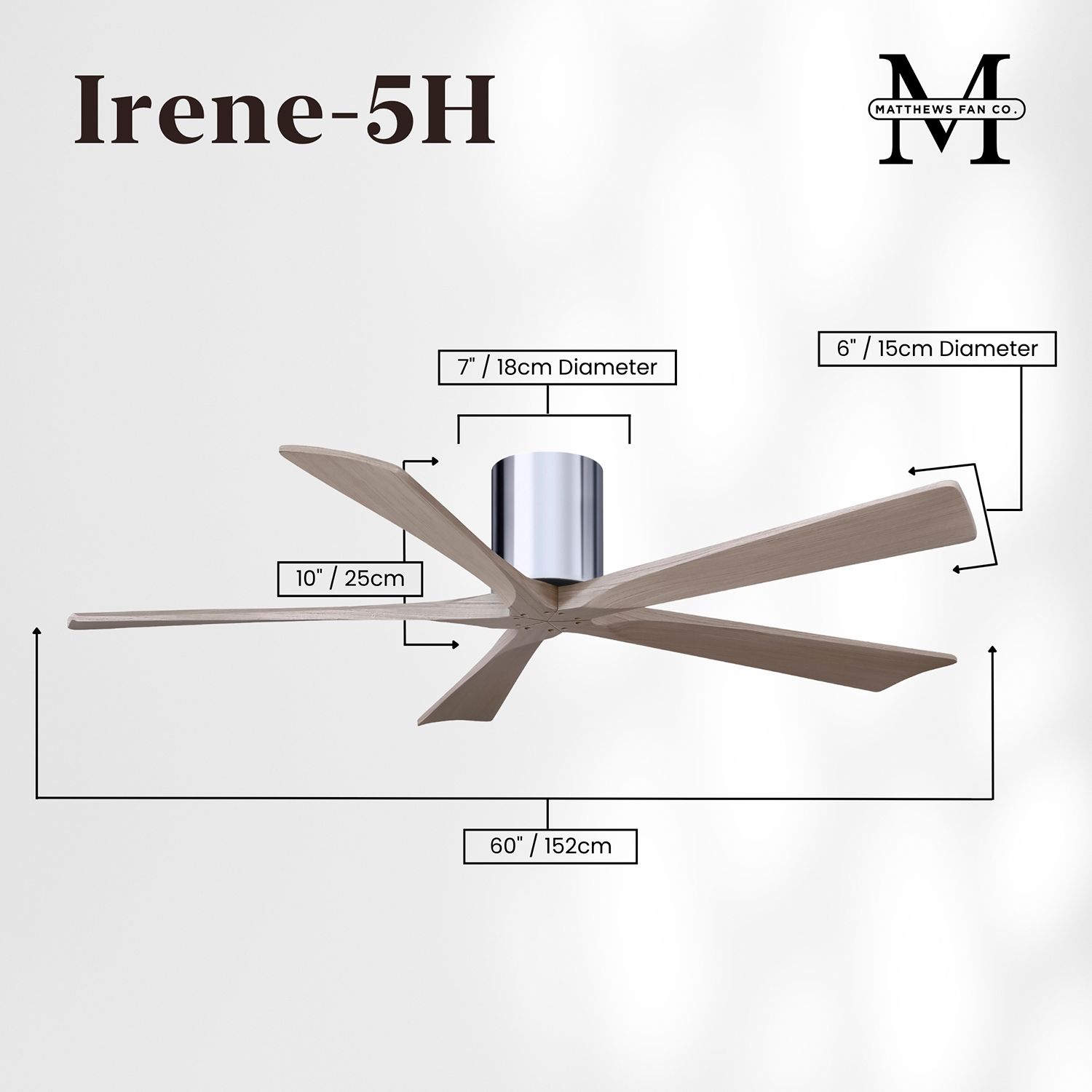 60" Irene-5H Polished Chrome and Gray Ash Ceiling Fan