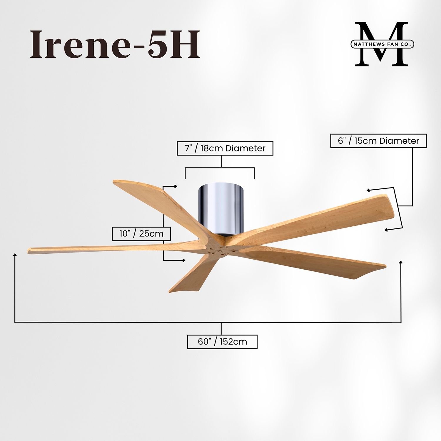 60" Irene-5H Polished Chrome and Light Maple Ceiling Fan