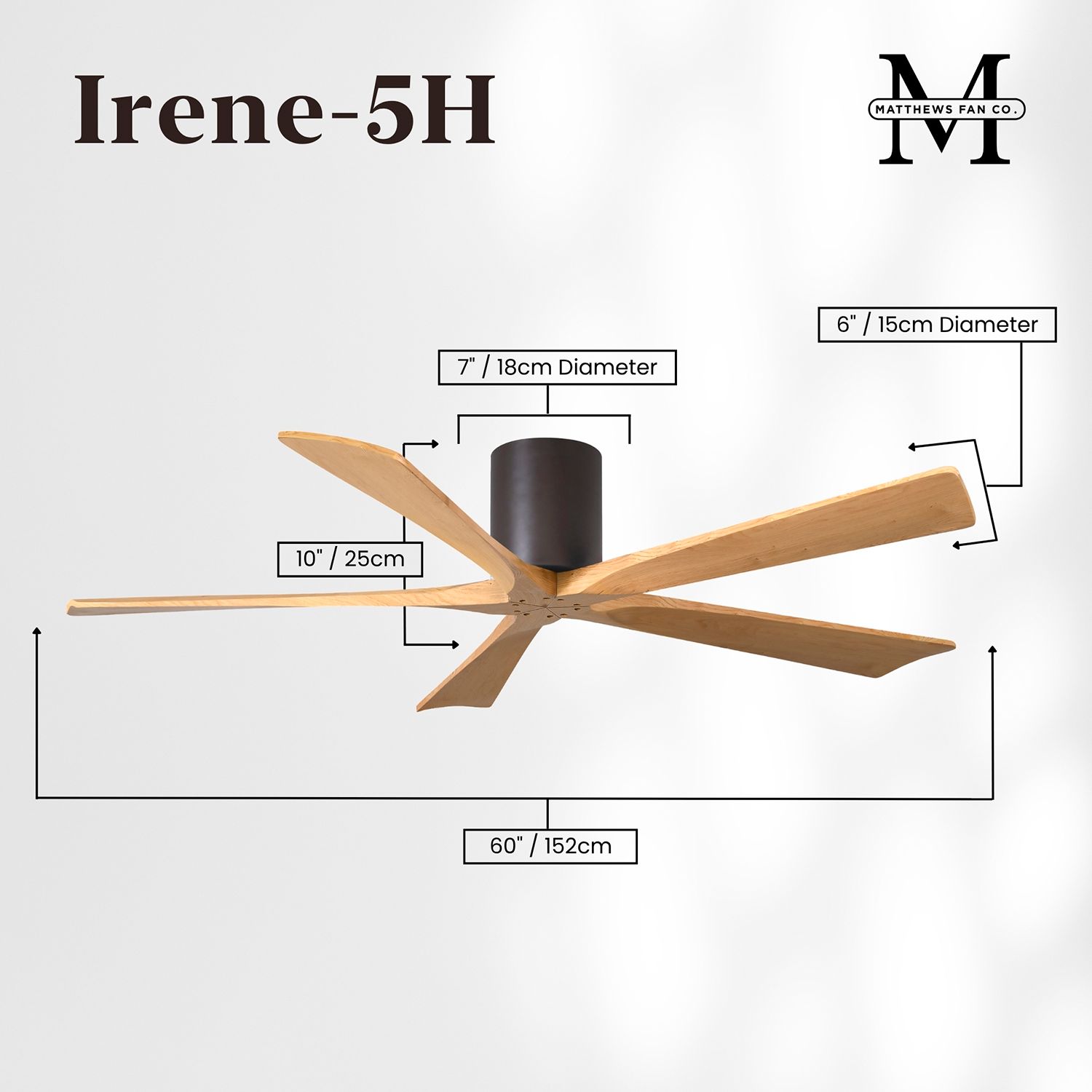 60" Irene-5H Textured Bronze and Light Maple Ceiling Fan