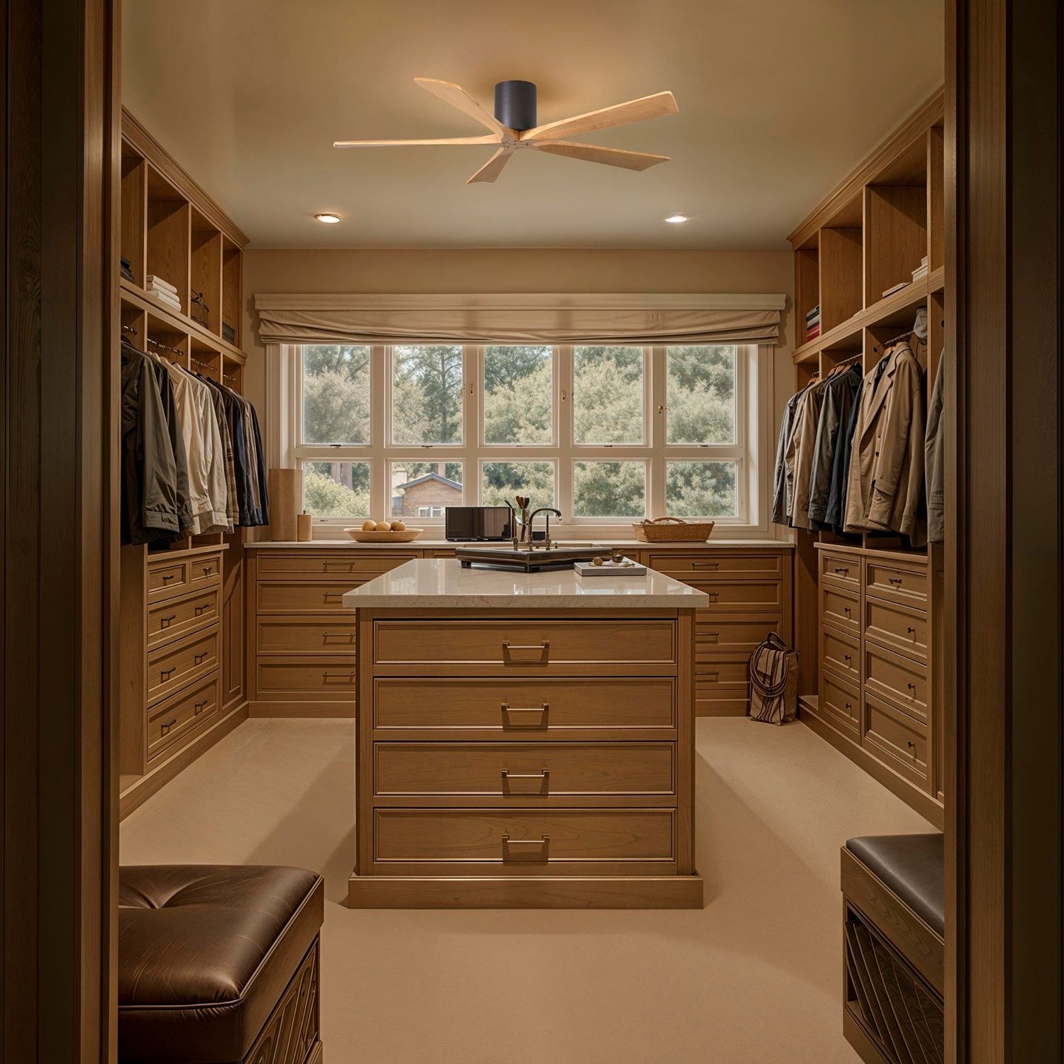 60" Irene-5H Textured Bronze and Light Maple Ceiling Fan