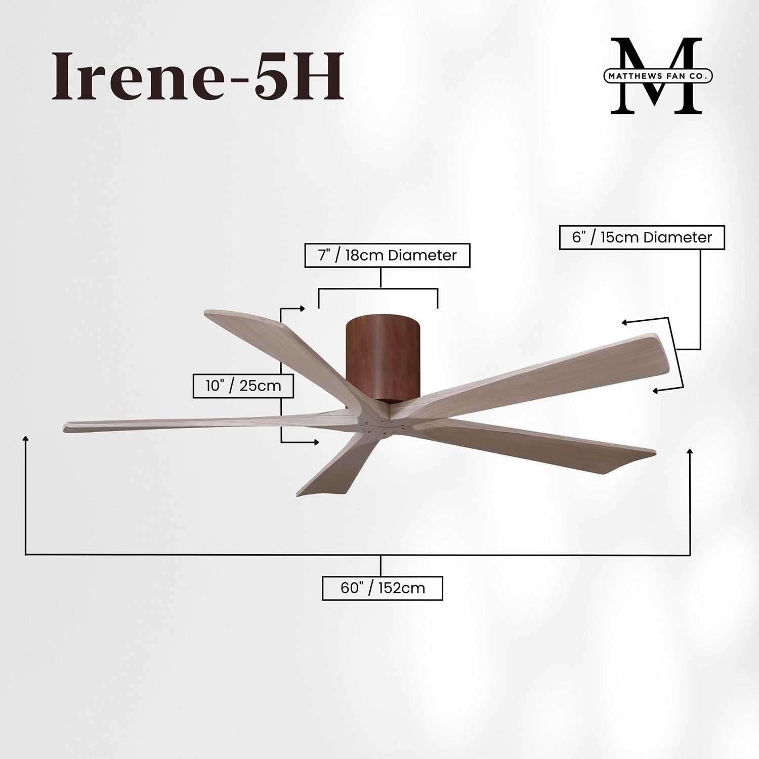 60" Irene-5H Walnut and Gray Ash Ceiling Fan