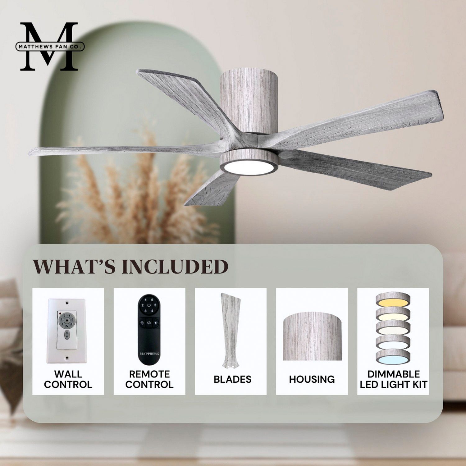 Image 7 60" Irene-5HLK Barnwood LED Hugger Ceiling Fan with Remote more views