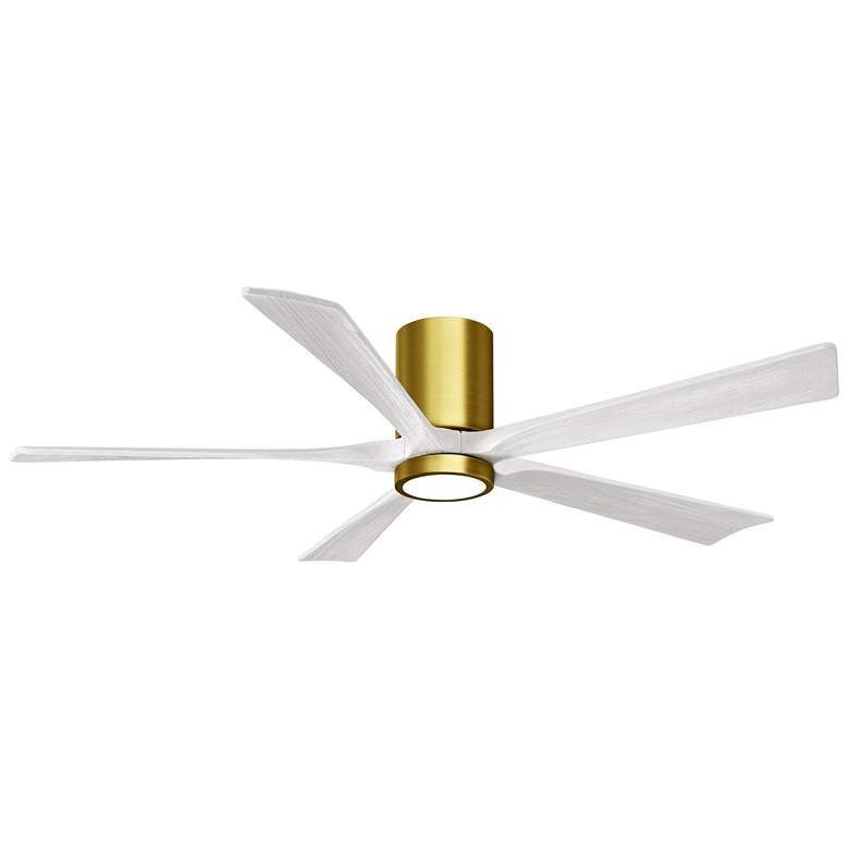 Image 1 60" Irene-5HLK Brass and Matte White Damp Rated LED Fan with Remote