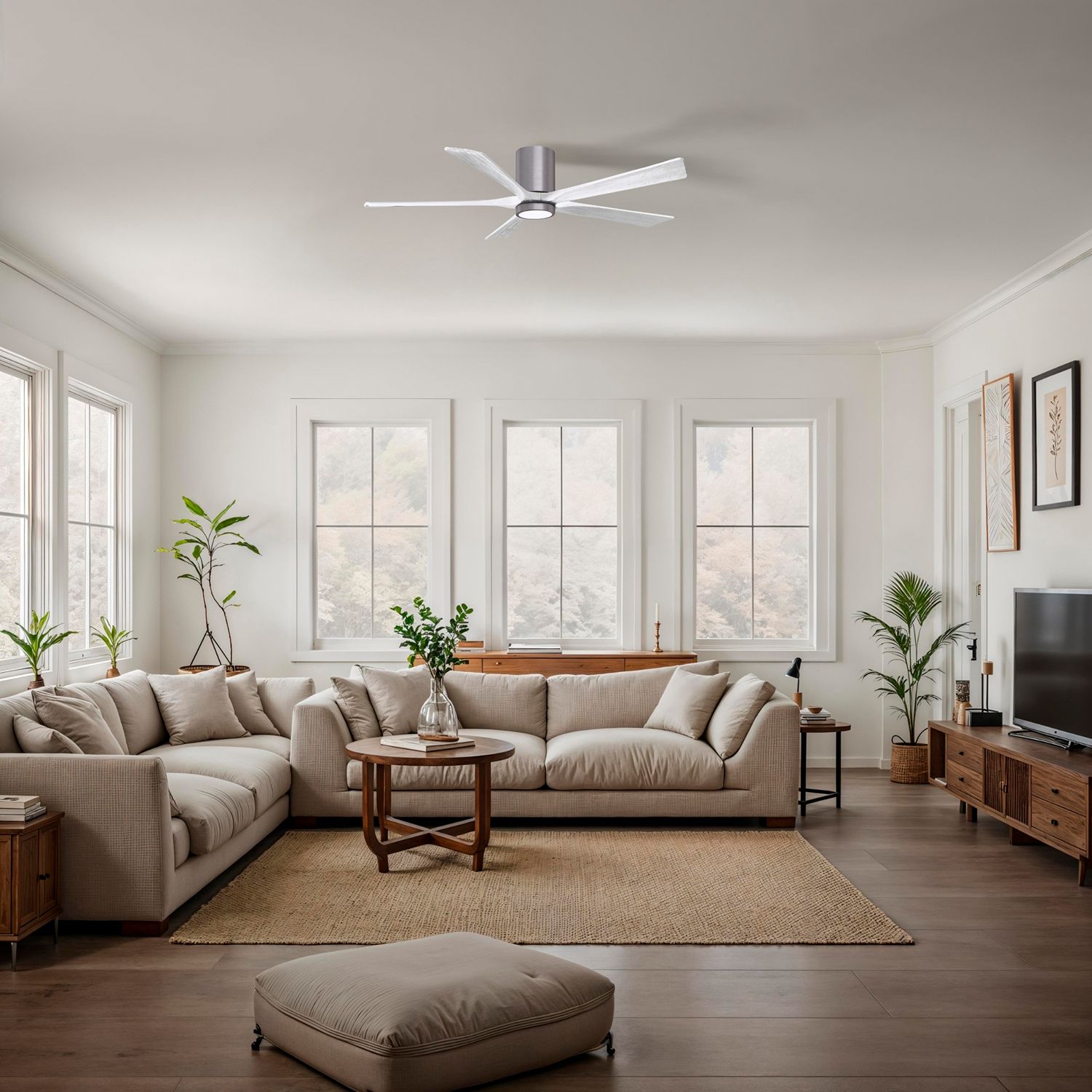 60" Irene-5HLK Brushed Pewter and Matte White Ceiling Fan