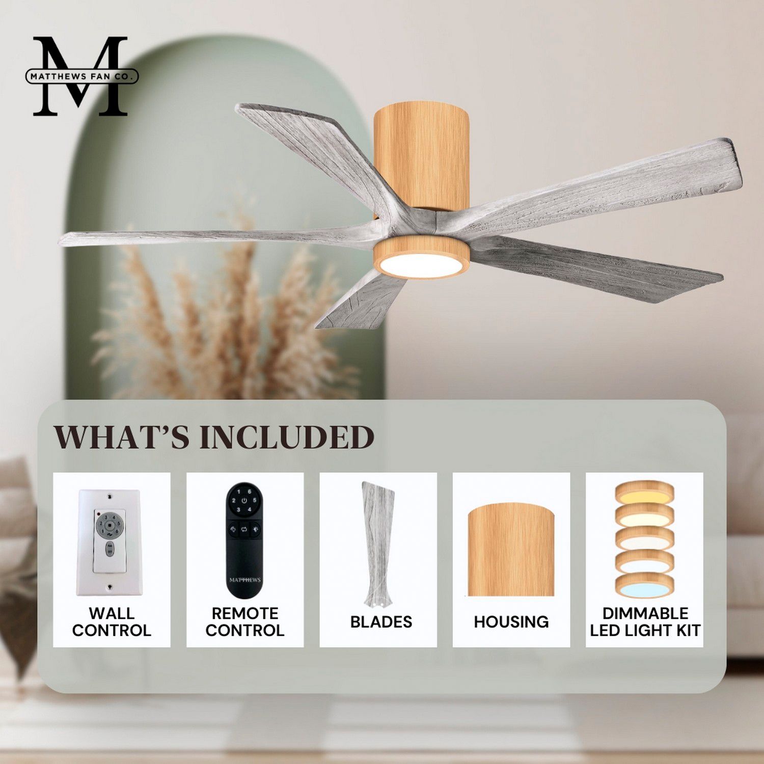 60" Irene-5HLK Light Maple and Barnwood Ceiling Fan