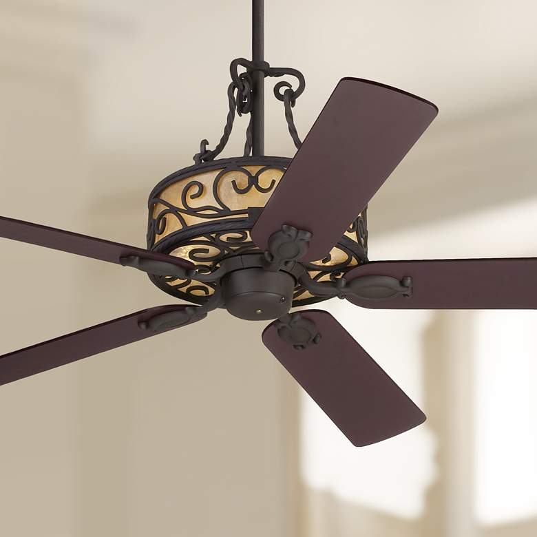 Image 1 60 inch John Timberland Natural Mica Iron LED Ceiling Fan with Pull Chain