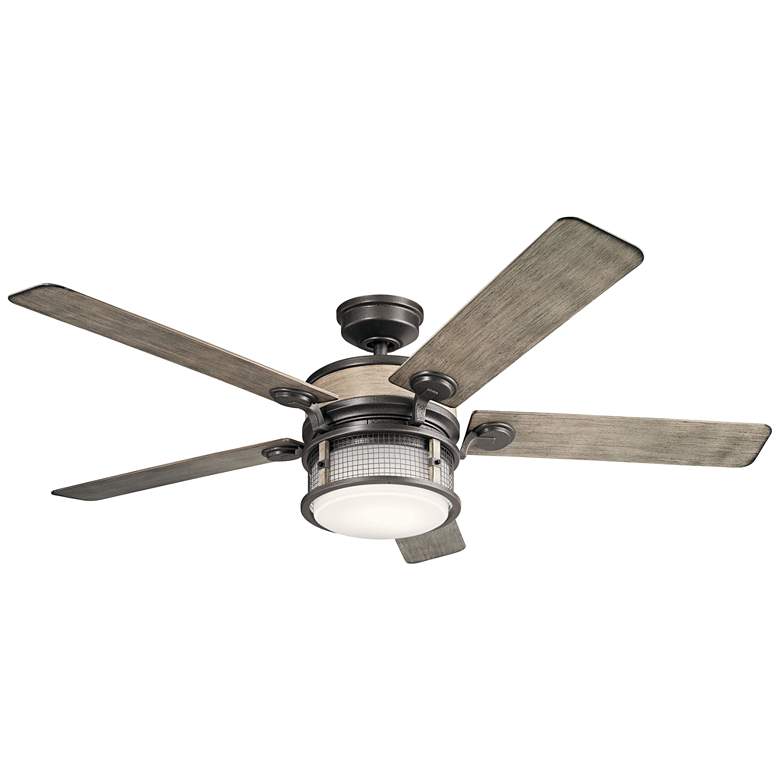 Image 2 60" Kichler Ahrendale Anvil Iron LED Wet Rated Fan with Wall Control