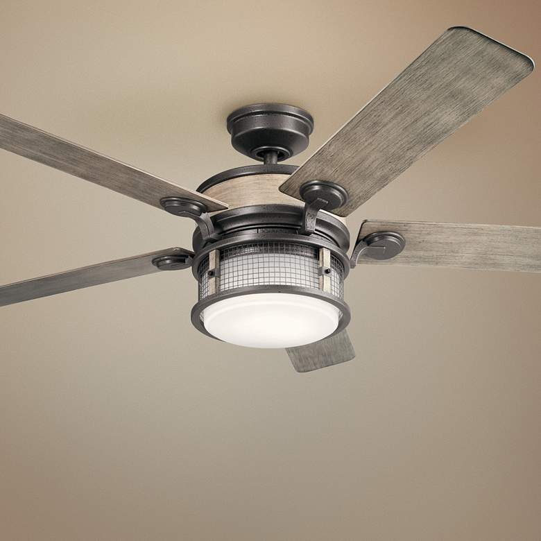 Image 1 60" Kichler Ahrendale Anvil Iron LED Wet Rated Fan with Wall Control