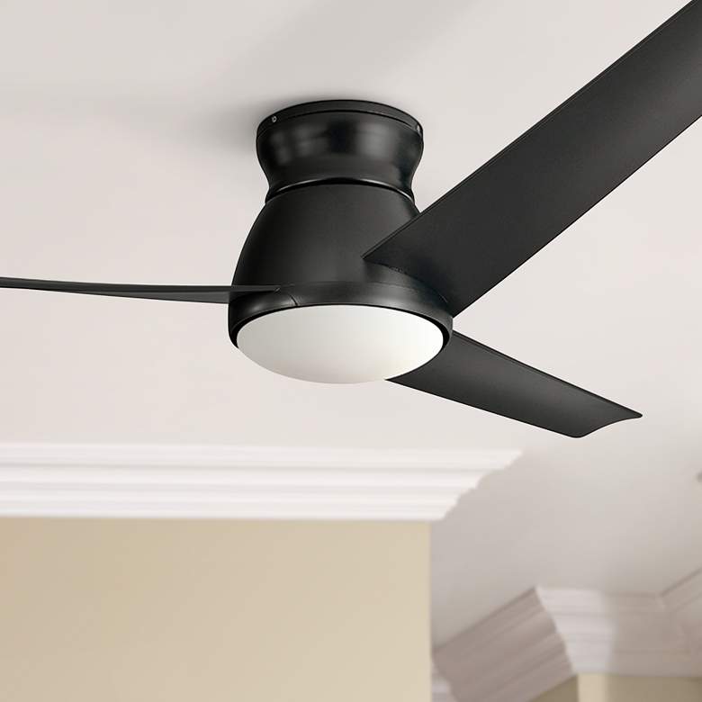 Image 1 60 inch Kichler Eris Satin Black LED Hugger Ceiling Fan with Wall Control