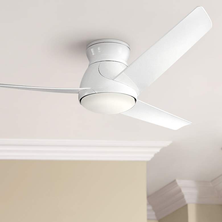 Image 1 60 inch Kichler Eris White Wet Rated LED Hugger Fan with Wall Control