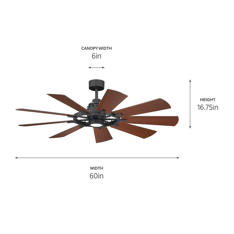 Image 5 60" Kichler Gentry Distressed Black LED Ceiling Fan with Wall Control more views