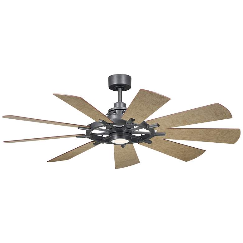Image 1 60" Kichler Gentry LED Anvil Iron 9-Blade Wall Control Ceiling Fan