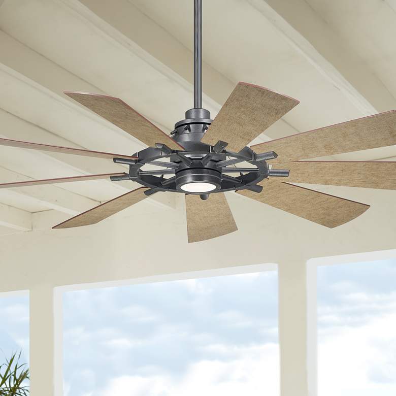 Image 1 60" Kichler Gentry LED Anvil Iron 9-Blade Wall Control Ceiling Fan