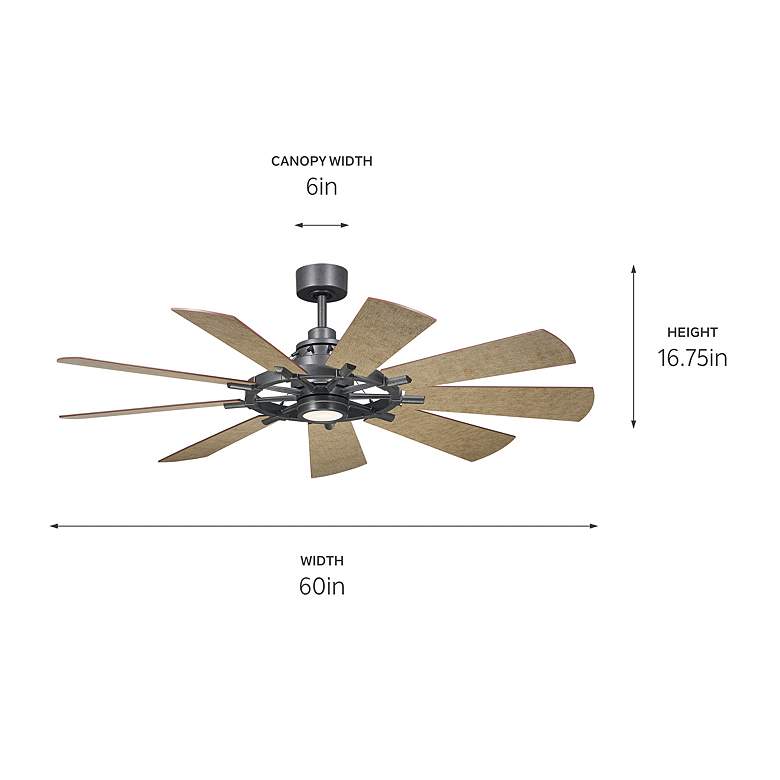 Image 6 60" Kichler Gentry LED Anvil Iron 9-Blade Wall Control Ceiling Fan more views