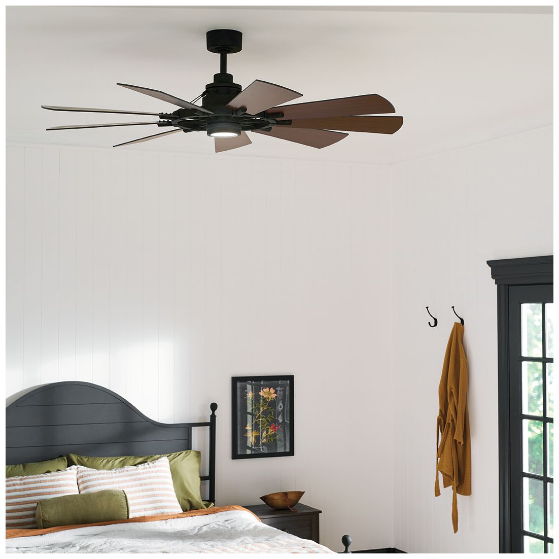 60" Kichler Gentry LED Anvil Iron 9-Blade Wall Control Ceiling Fan