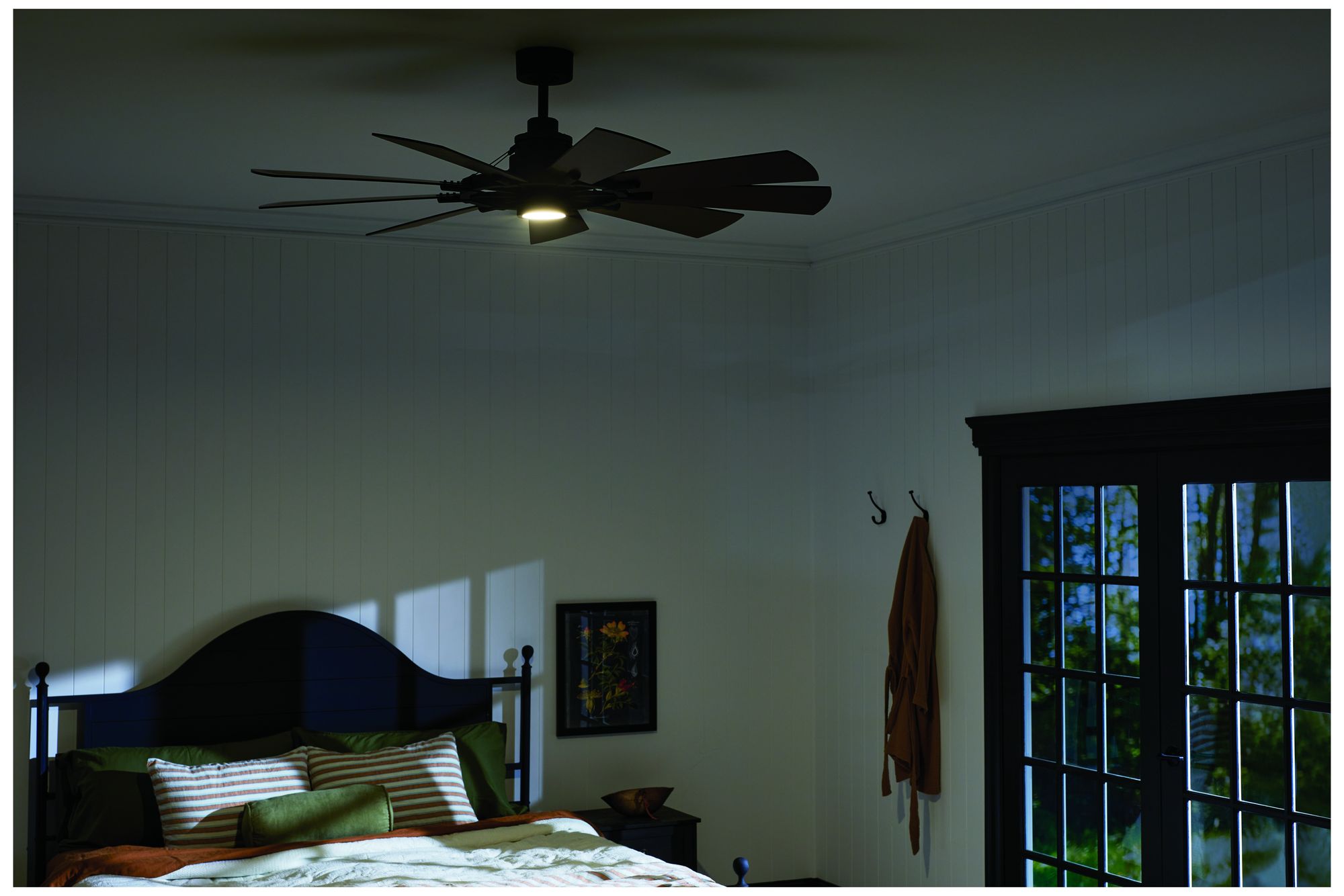 60" Kichler Gentry LED Anvil Iron 9-Blade Wall Control Ceiling Fan