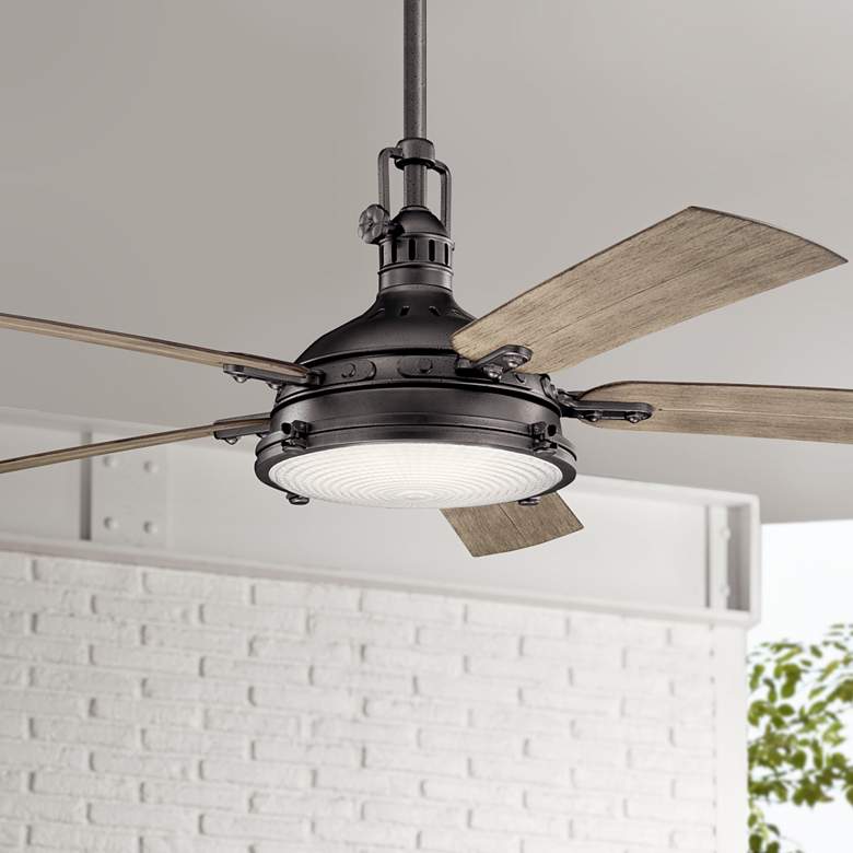 60&quot; Kichler Hatteras Bay Anvil Iron Damp Rated Ceiling Fan with Remote
