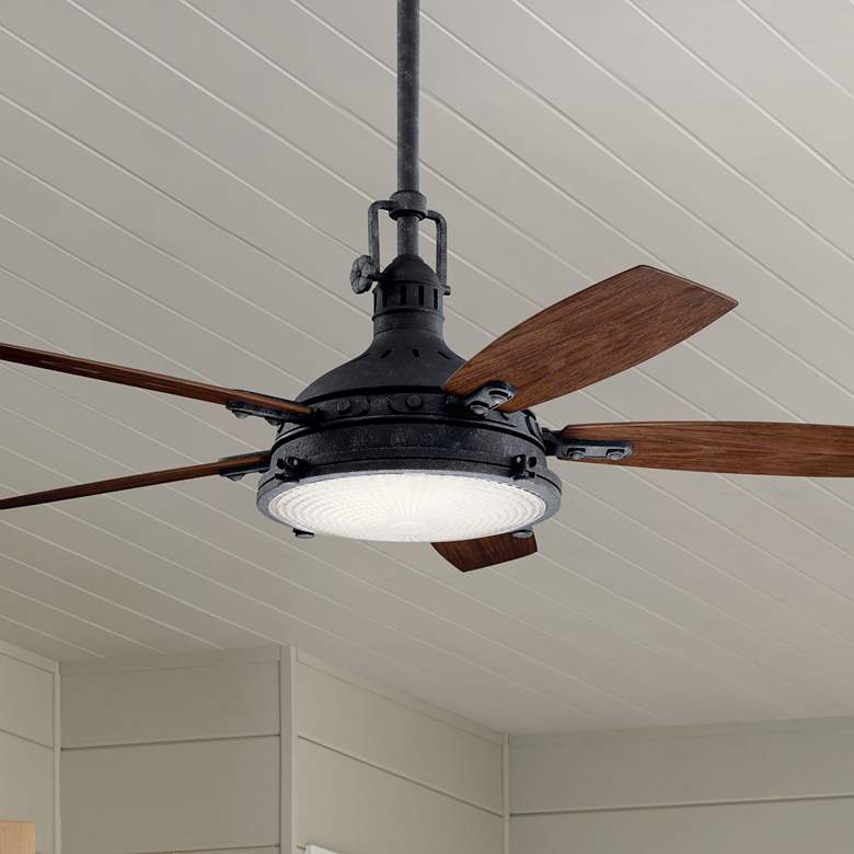 Image 1 60 inch Kichler Hatteras Bay Distressed Black Outdoor LED Fan
