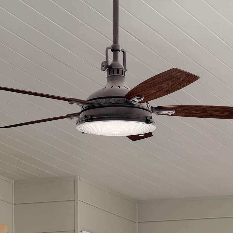 60&quot; Kichler Hatteras Bay Weathered Zinc Damp Rated LED Fan with Remote