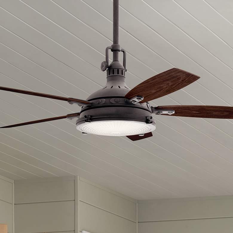 Image 1 60" Kichler Hatteras Bay Weathered Zinc Damp Rated LED Fan with Remote