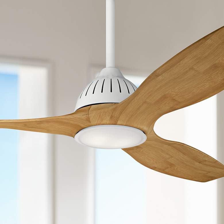 Image 1 60" Kichler Jace White and Bamboo LED Ceiling Fan with Wall Control
