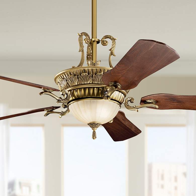 Image 1 60 inch Kichler Kimberly Antique Brass LED Light Ceiling Fan with Remote